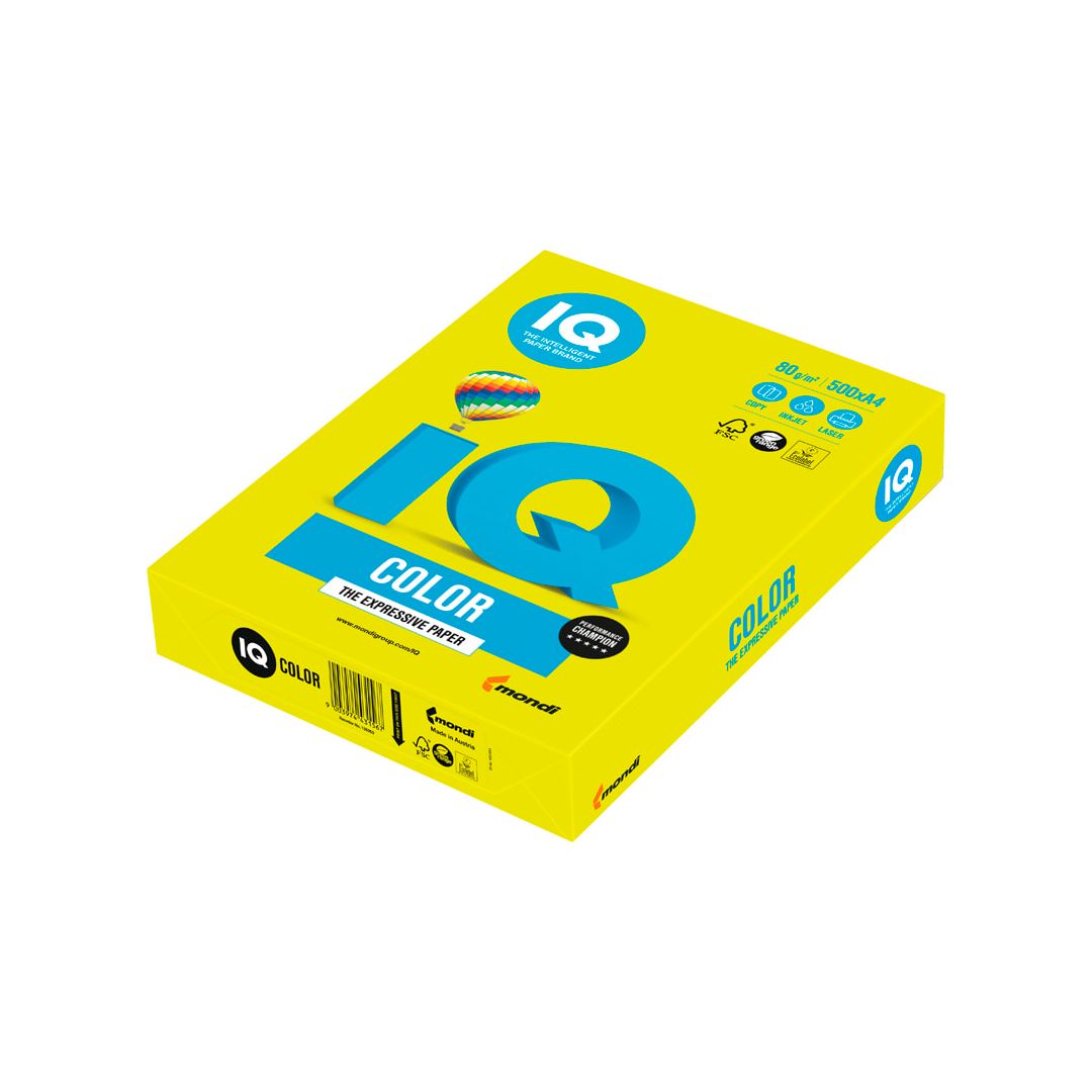 Бумага IQ Color Neon, А4, 80 г/м2, 500 листов, желтый неон / Бумага цветная №2