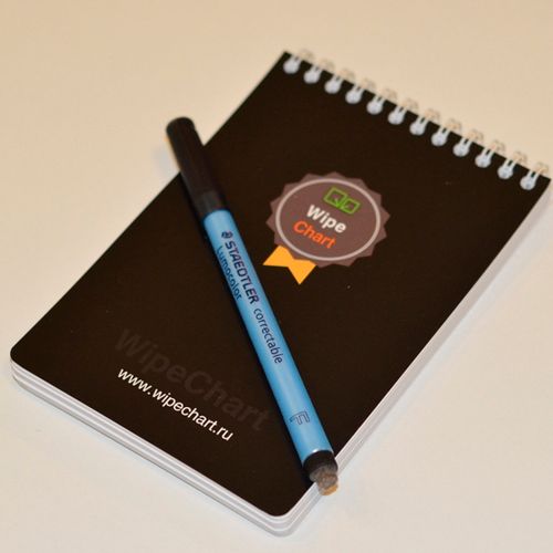 Многоразовый блокнот А6 формата, 50 листов, WipeChart на гребне, без линовки, черный / Блокноты №3
