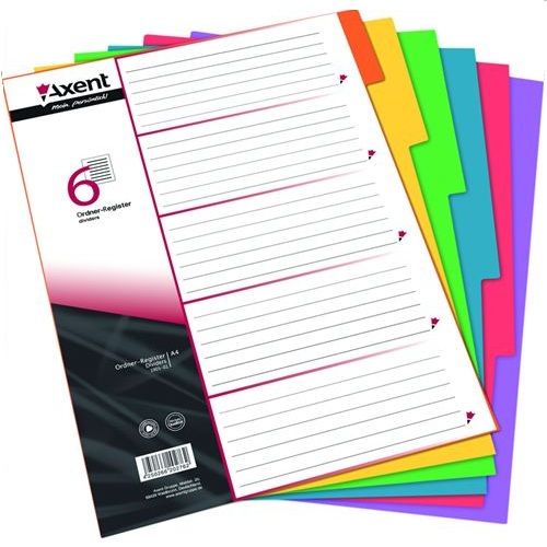 Разделитель картонный Axent для папок А4, 6 разделов, 6 цветов / Разделители
