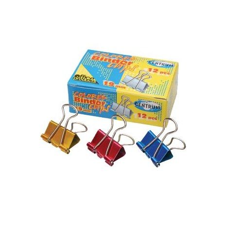 Зажимы для бумаг Centrum, 19 мм, 12 шт., на 60 листов, цветные / Зажимы для бумаг