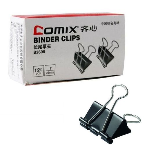Зажимы для бумаг Comix, 25 мм, черные / Зажимы для бумаг