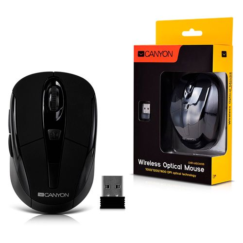 Мышь беспроводная Canyon CNR-MSOW06B, USB, 6 кнопок, 1000/1600 dpi , черная / Мыши беспроводные oe.kz Мышь беспроводная Canyon CNR-MSOW06B, USB, 6 кнопок, 1000/1600 dpi , черная / Мыши беспроводные