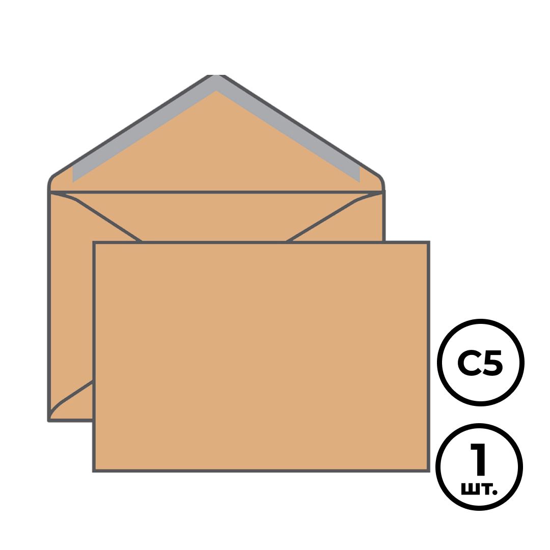 Конверт горизонтальный Ряжская печатная фабрика, формат С5 (162*229 мм), крафт, клеевой край