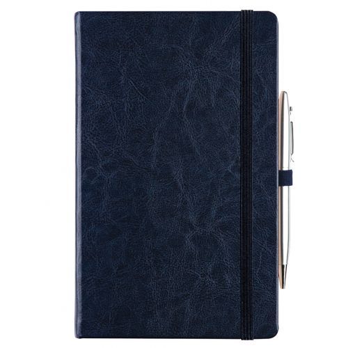 Записная книжка, А5, 128 л, на резинке, с ручкой, в линейку, синий куагуле / Записные книжки