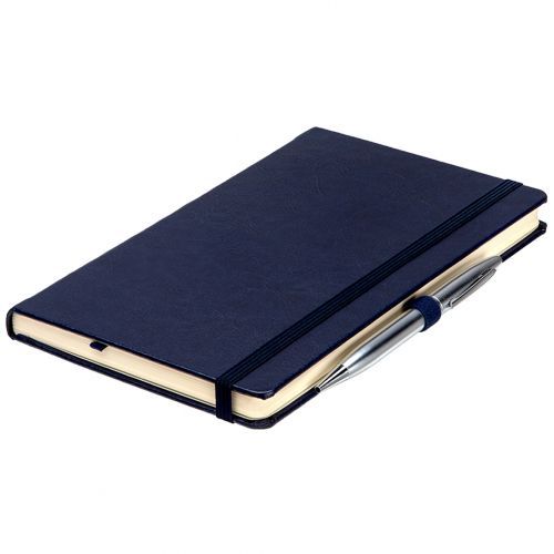 Записная книжка, А5, 128 л, на резинке, с ручкой, в линейку, синий куагуле / Записные книжки №2