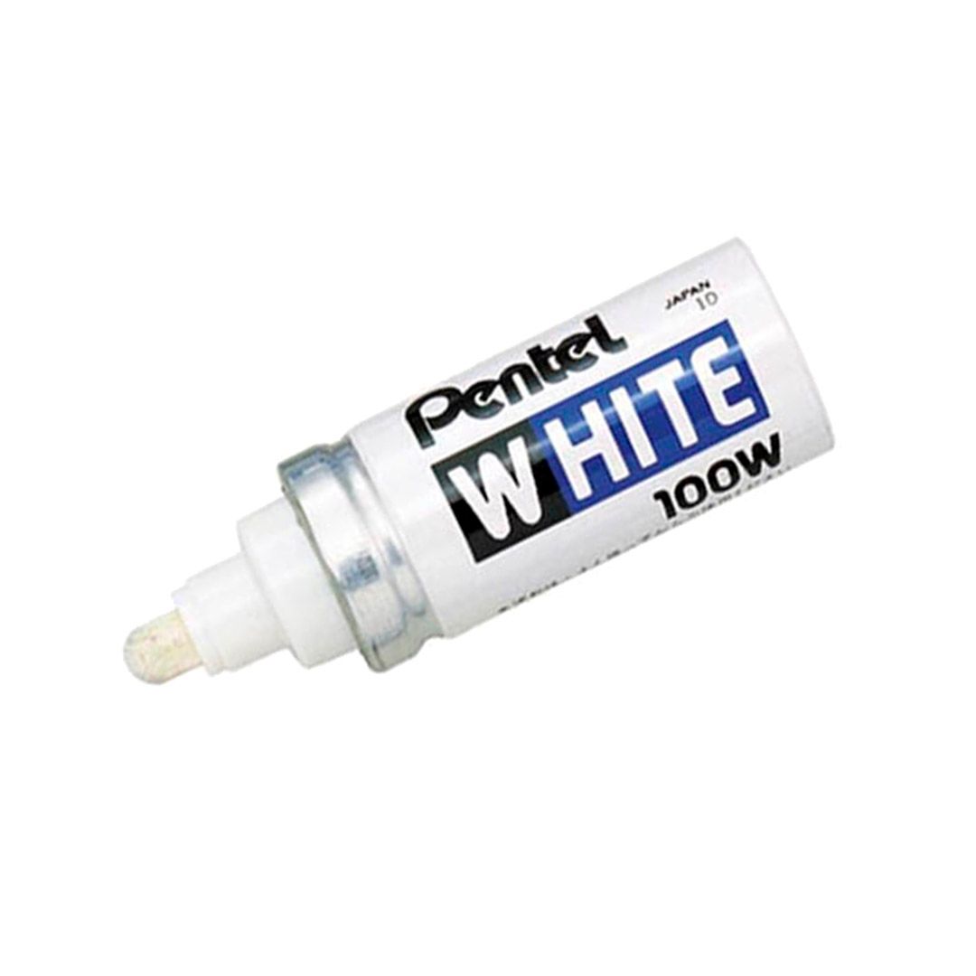 Маркер перманентный Pentel White 100W, закругленный наконечник 6,5 мм, белый, цена за штуку / Маркеры перманентные нестираемые