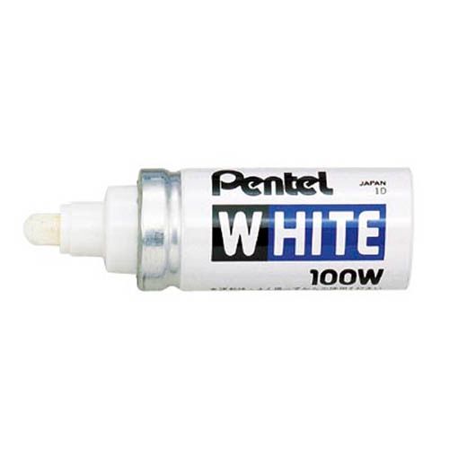 Маркер перманентный Pentel White 100W, закругленный наконечник 6,5 мм, белый, цена за штуку / Маркеры перманентные нестираемые №2