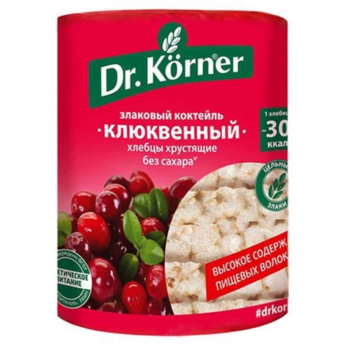 Хлебцы сладкие Dr.Korner, клюквенный злаковый коктейль 100 гр / Здоровое питание