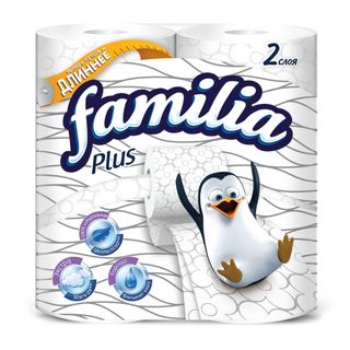 Туалетная бумага рулонная Familia Plus, 18 метров, 2-х слойная, 4 рулона, ассорти / Бумага туалетная бытовая
