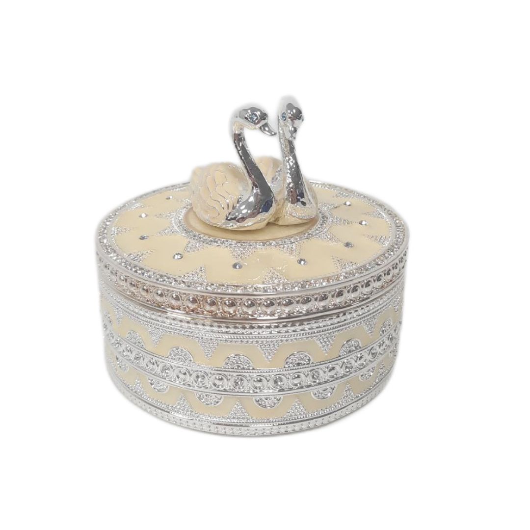 Шкатулка настольная Адеми Ай "Аққу", металл/серебряное покрытие/перламутр / Государственные символы