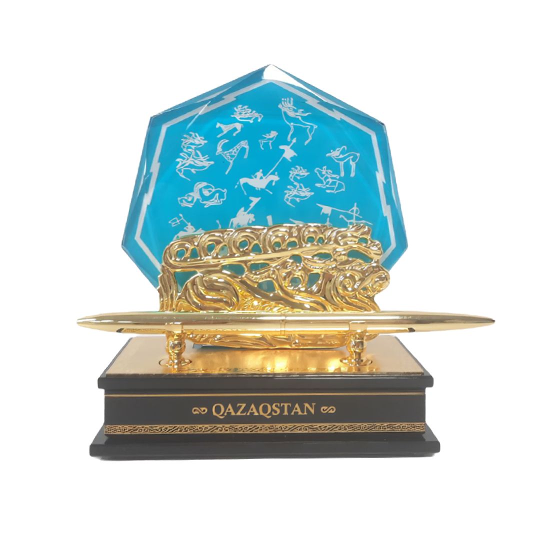 Сувенир настольный Адеми Ай "Құлан", с ручкой, сплав/золотое покрытие/хрусталь / Государственные символы