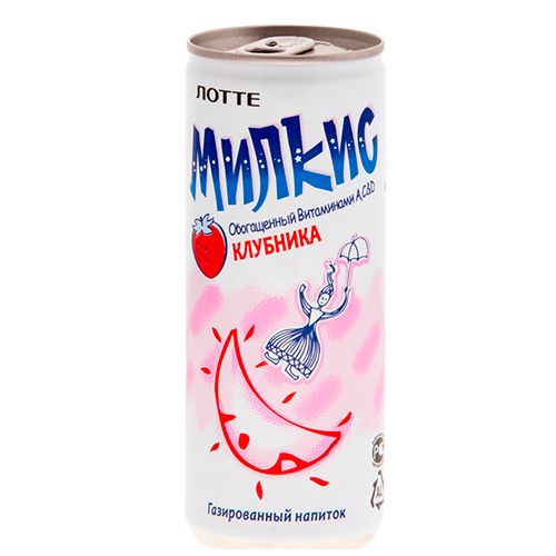 Напиток газированный Lotte "Milkis. Клубника", 0,25 л, жестяная банка / Напитки и энергетики