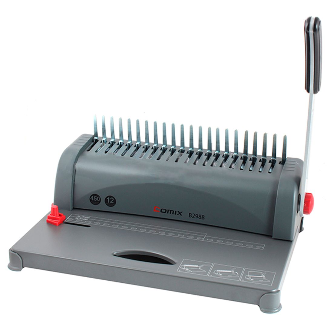 Переплетная машина Comix B2988, на пластиковую пружину, переплет максимально 450 листов, серая / Переплетные машины oe.kz Переплетная машина Comix B2988, на пластиковую пружину, переплет максимально 450 листов, серая / Переплетные машины