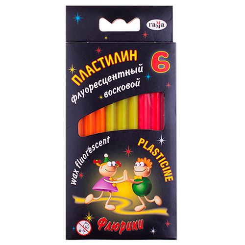 Пластилин Гамма "Флюрики", 6 цветов, флуоресцентный, со стеком / Аксессуары для лепки