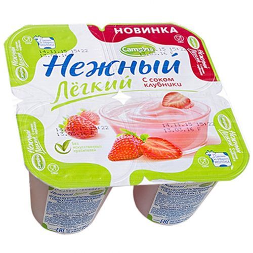 Йогурт Campina "Нежный", с соком клубники, 4шт. по 100 гр / Молоко и сливки
