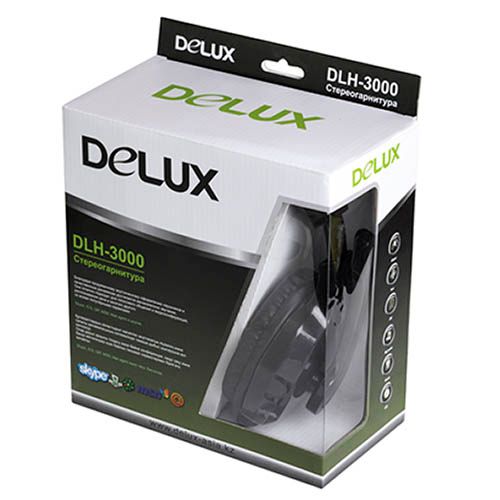 Наушники с микрофоном Delux DLH-3000, диапазон частот 20-20000 Гц, черно-синие