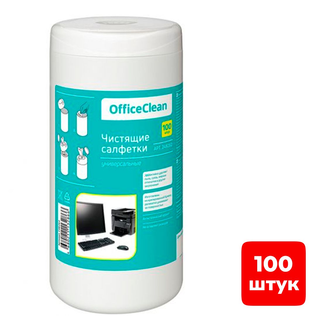 Түтіктегі тазалағыш дымқыл майлықтар OfficeClean экран мен мониторлар үшін, түтікте 100 дана