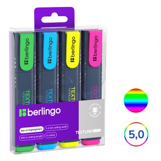 Набор текстмаркеров Berlingo "Textline HL500", скошенный наконечник 1-5 мм, 4 цвета / Текстовыделители