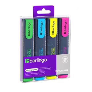 Набор текстмаркеров Berlingo "Textline HL500", скошенный наконечник 1-5 мм, 4 цвета / Текстовыделители oe.kz Набор текстмаркеров Berlingo "Textline HL500", скошенный наконечник 1-5 мм, 4 цвета / Текстовыделители