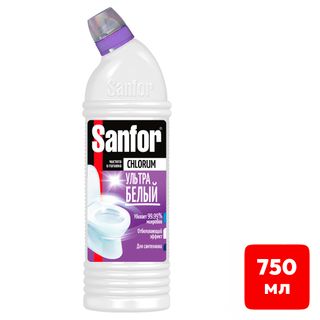 Чистящий гель универсальный с отбеливающий эффект с хлором Sanfor Chlorum "Ультра белый", 750 мл / Универсальные чистящие средства