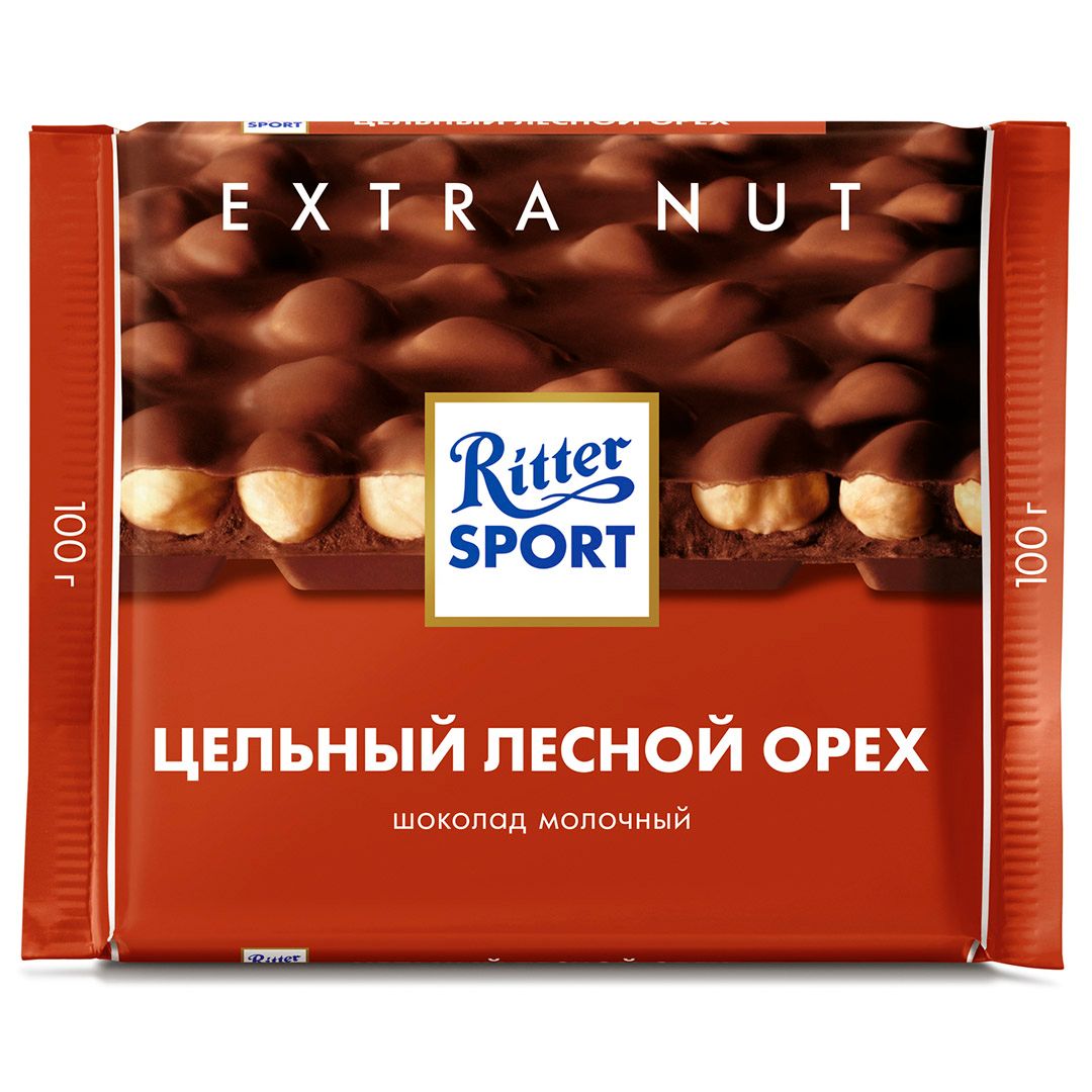 Шоколад молочный Ritter SPORT "Цельный лесной орех" 100 гр