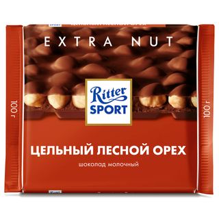 Шоколад молочный Ritter SPORT "Цельный лесной орех" 100 гр / Шоколад