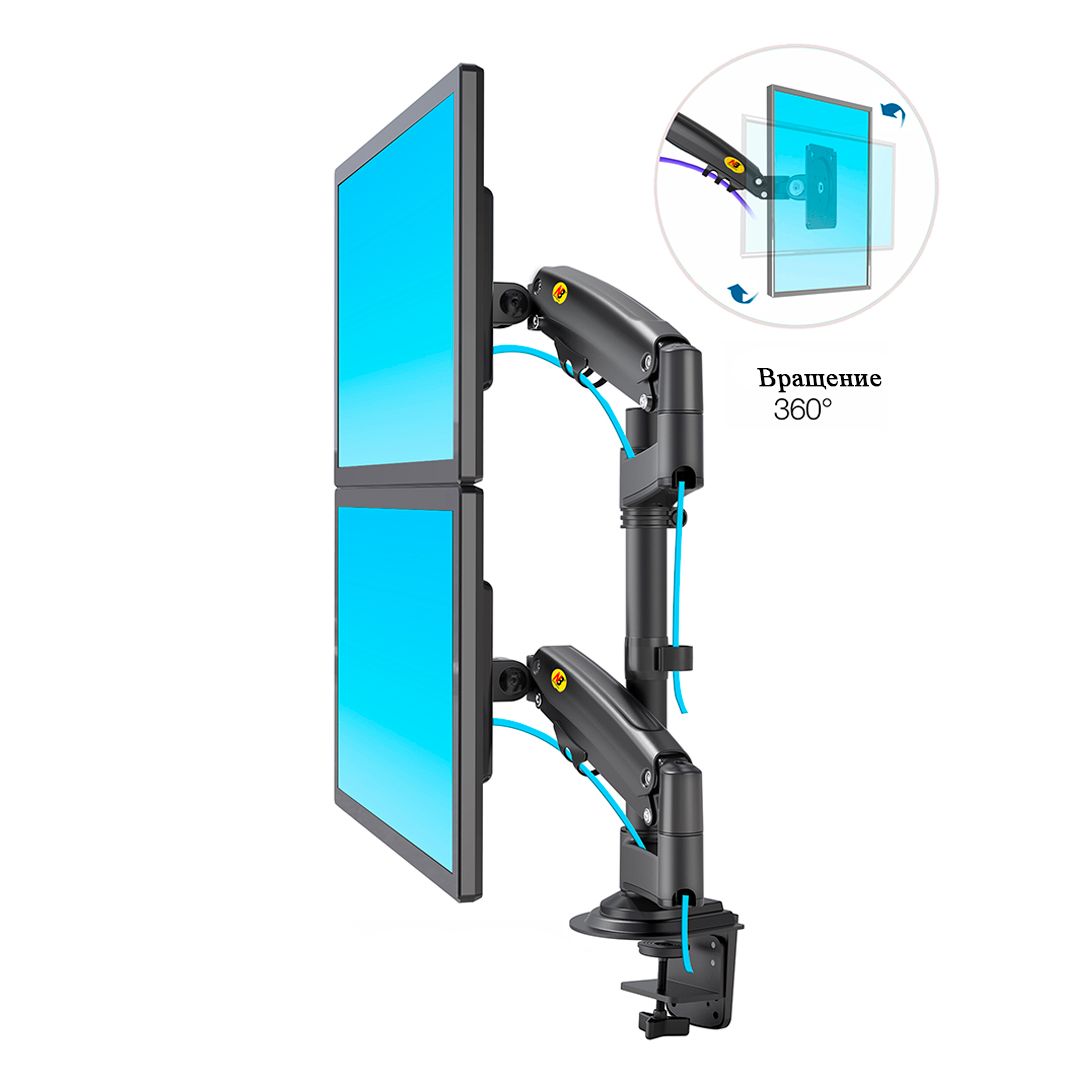 2 мониторға арналған газлифтті үстелдік бекіткіш North Bayou H180, 22"-33", қара