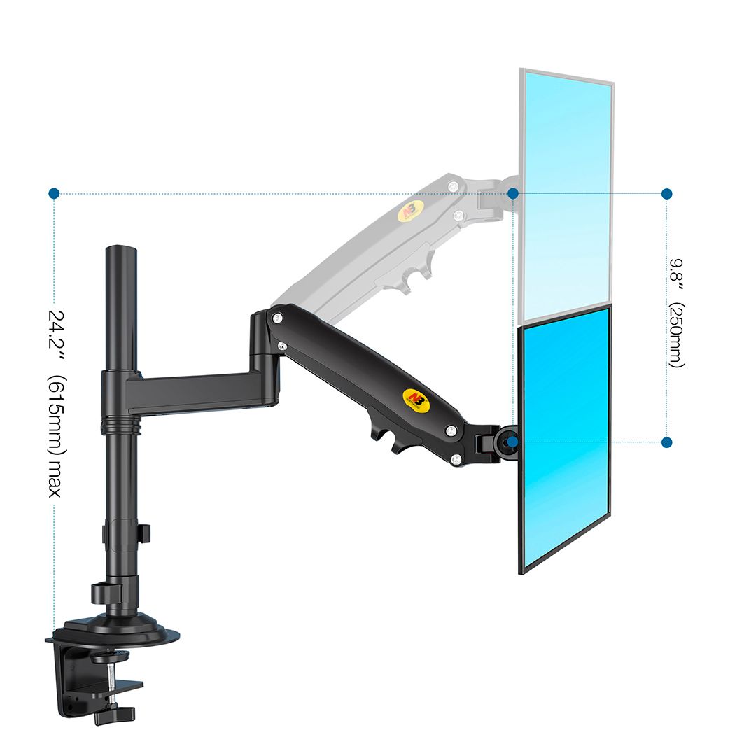2 мониторға арналған газлифтті үстелдік бекіткіш North Bayou H180, 22"-33", қара