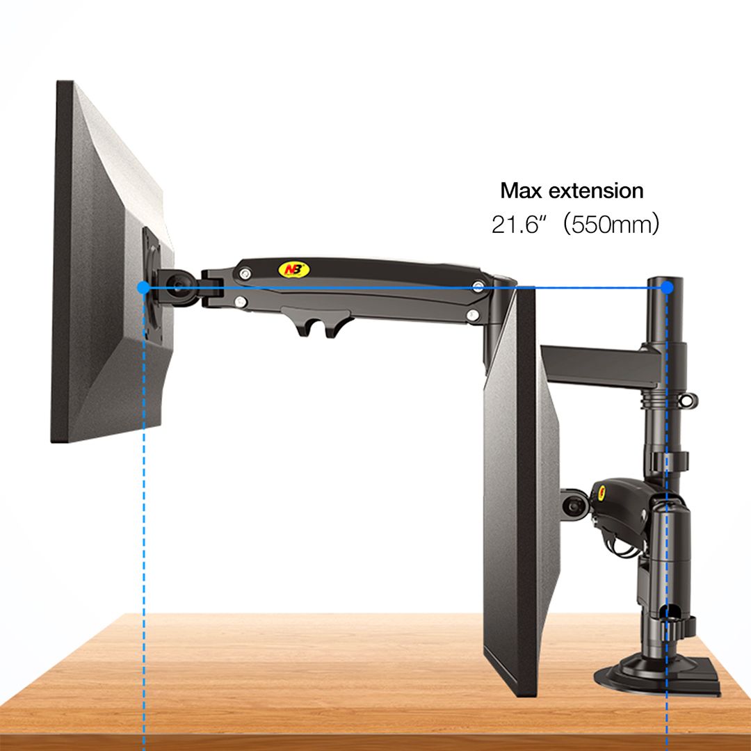 2 мониторға арналған газлифтті үстелдік бекіткіш North Bayou H180, 22"-33", қара