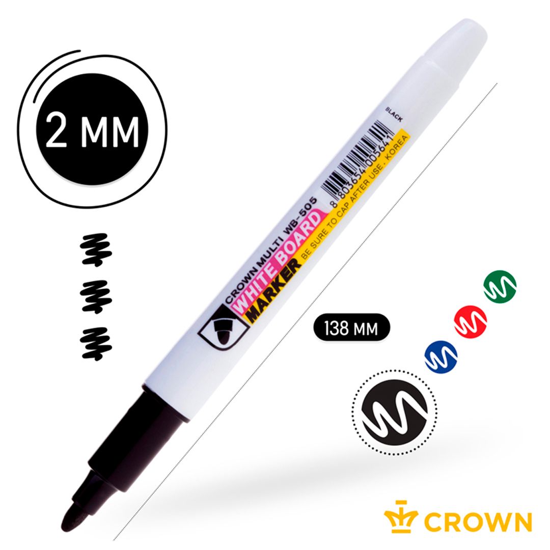 Маркер для доски Crown "Multi Board Slim", пулевидный наконечник, 2 мм, черный, цена за штуку / Маркеры для досок №2