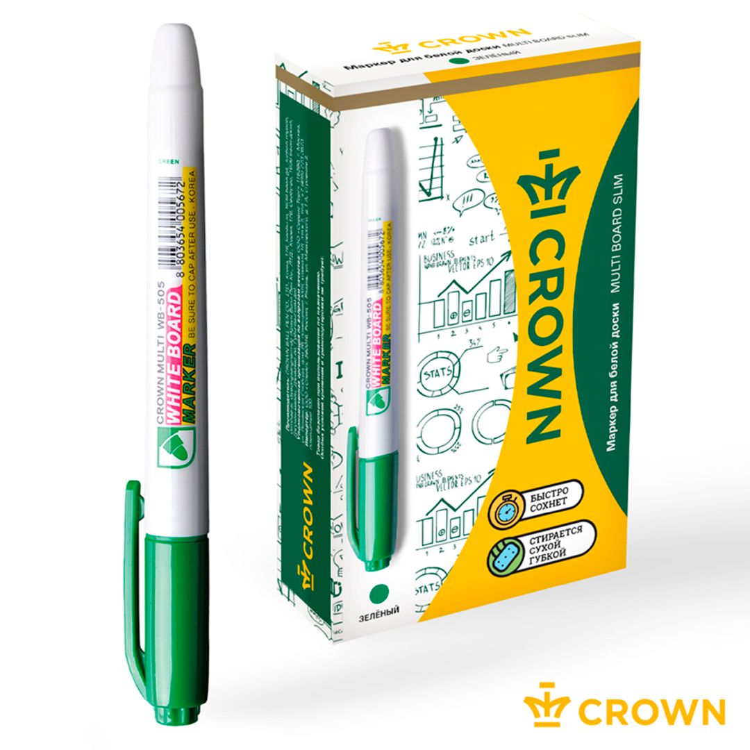 Маркер для доски Crown "Multi Board Slim", пулевидный наконечник, 2 мм, зеленый, цена за штуку / Маркеры для досок №4 oe.kz Маркер для доски Crown "Multi Board Slim", пулевидный наконечник, 2 мм, зеленый, цена за штуку / Маркеры для досок №4