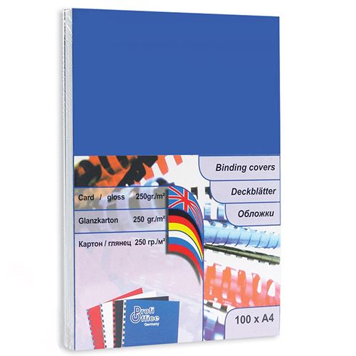 Подложки для переплета картонные ProfiOffice, А4, 250 гр, глянцевый синий, 100 шт. / Картонные подложки oe.kz Подложки для переплета картонные ProfiOffice, А4, 250 гр, глянцевый синий, 100 шт. / Картонные подложки