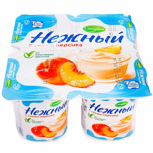 Йогурт Campina "Нежный", с соком персика, 4шт. по 100 гр