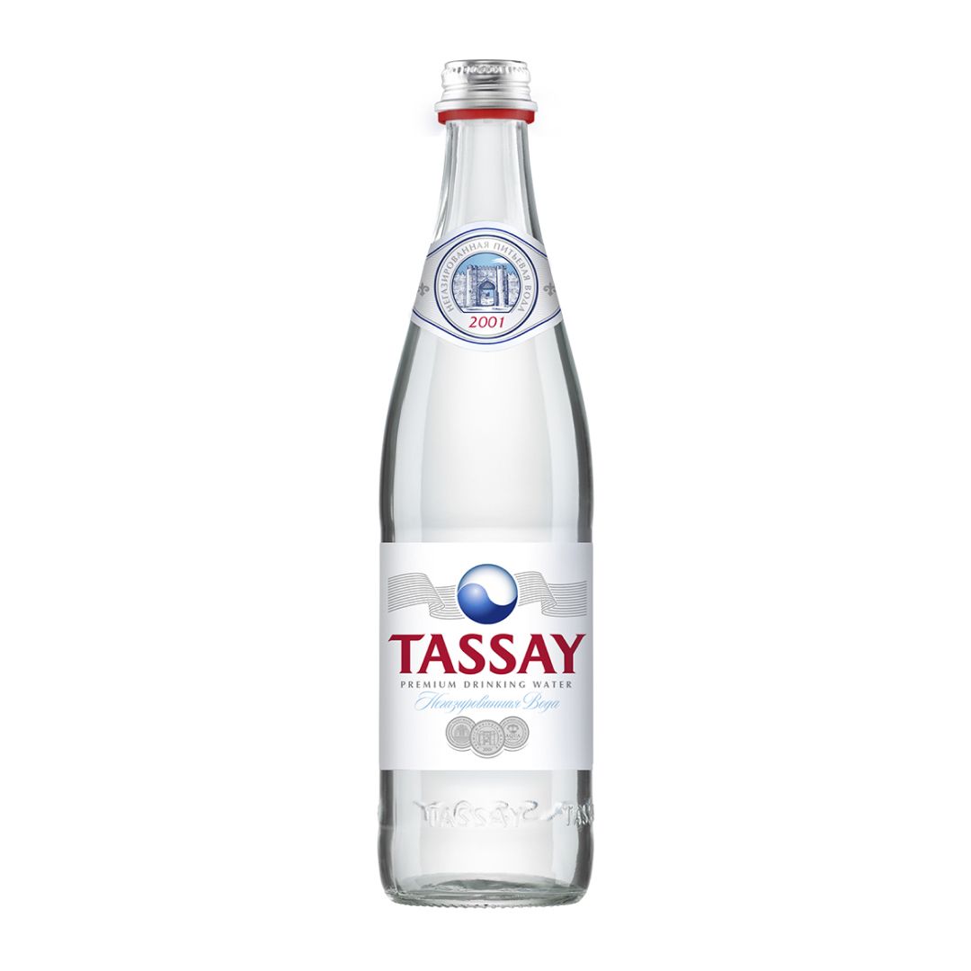 Вода негазированная питьевая "Tassay", 0,5 л, стеклянная бутылка