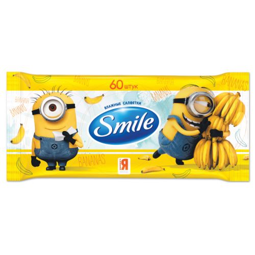 Салфетки влажные Smile Minions, 60 штук в упаковке / Салфетки влажные косметические