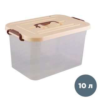 Сақтауға арналған жәшік-контейнер Полимербыт, 10 л, пластик, мөлдір, қақпағы ассорти / Қоқыс контейнерлері мен шелектері