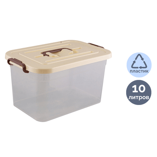 Сақтауға арналған жәшік-контейнер Полимербыт, 10 л, пластик, мөлдір, қақпағы ассорти / Қоқыс контейнерлері мен шелектері