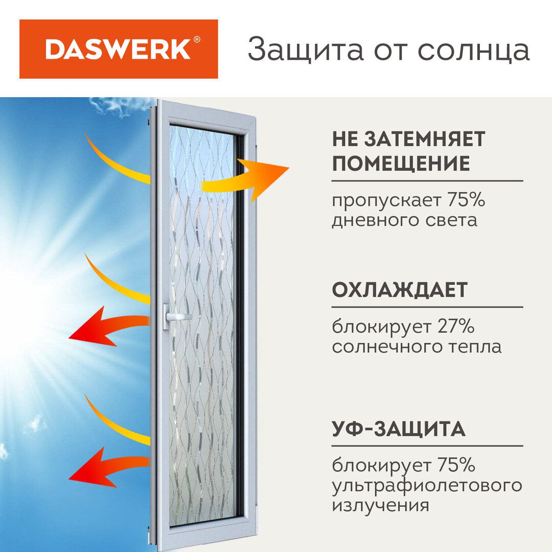 Пленка на окно самоклеящаяся DASWERK "Пламя", солнцезащитная, без клея, 75*150 см / Эргономика и аксессуары №6