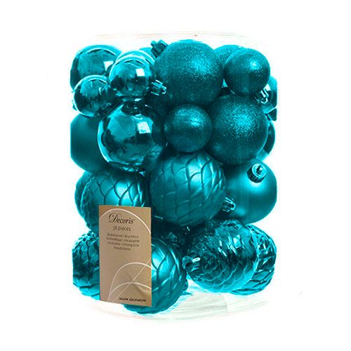 Декор "Шары" в ассортименте Kaemingk B. V., 38 шт/уп, бирюзовый / Елочные украшения