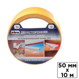 Двусторонняя клейкая лента Unibob, размер 50 мм*10 м, полипропилен, белая / Монтажные и специальные ленты