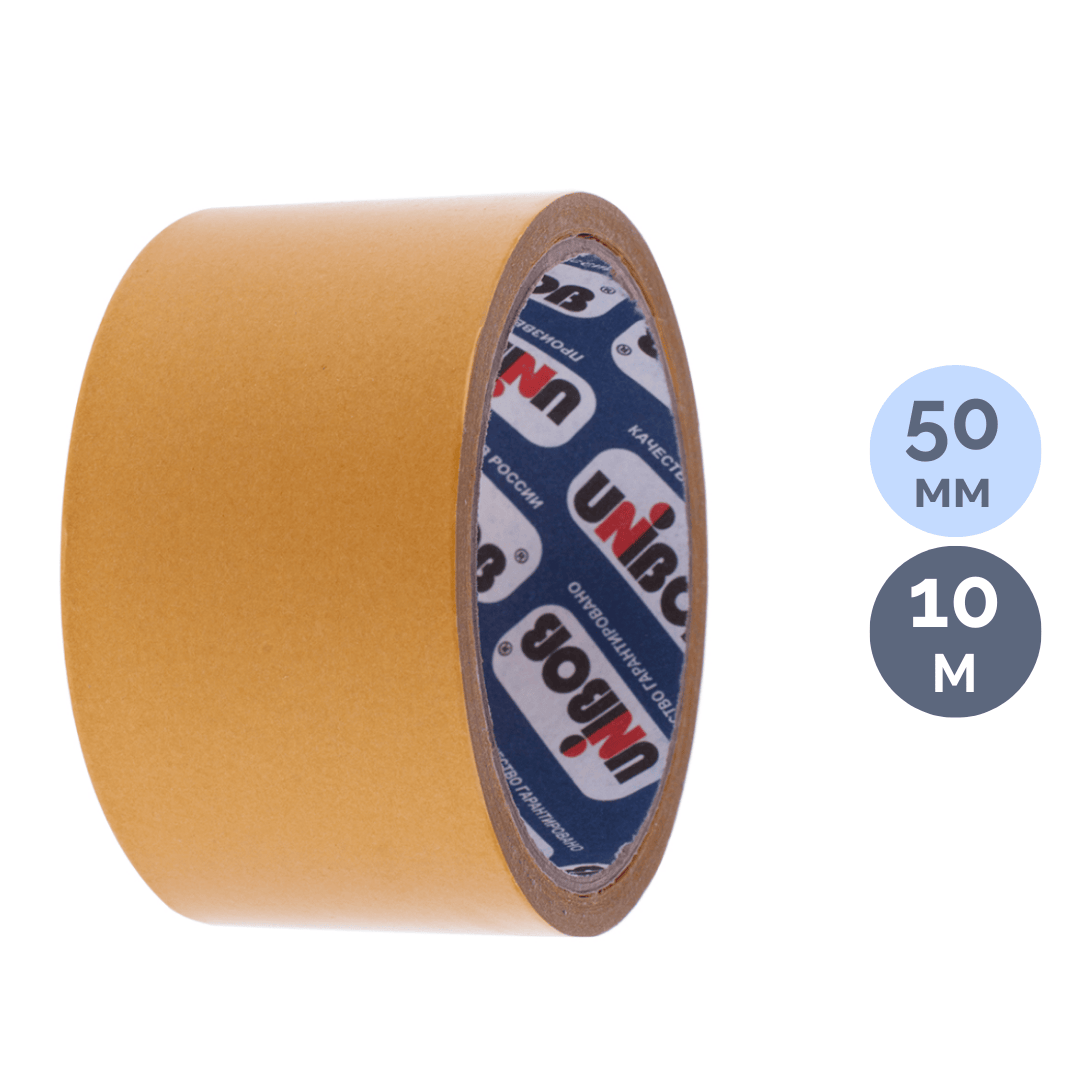 Екі жақты жабысқақ лента Unibob, өлшемі 50 мм*10 м, полипропилен, ақ / Монтажды және арнайы таспалар