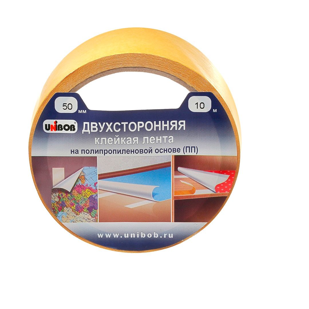 Екі жақты жабысқақ лента Unibob, өлшемі 50 мм*10 м, полипропилен, ақ / Монтажды және арнайы таспалар №2