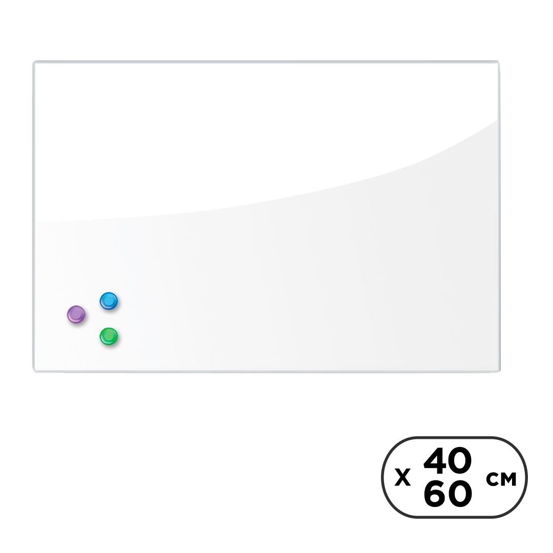 Доска стеклянная магнитно-маркерная Brauberg, размер 40*60 см, белая, 3 магнита