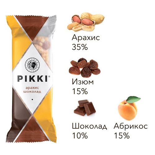 Батончик PIKKI "Орехово-фруктовый арахис-шоколад", 35 гр / Здоровое питание oe.kz Батончик PIKKI "Орехово-фруктовый арахис-шоколад", 35 гр / Здоровое питание