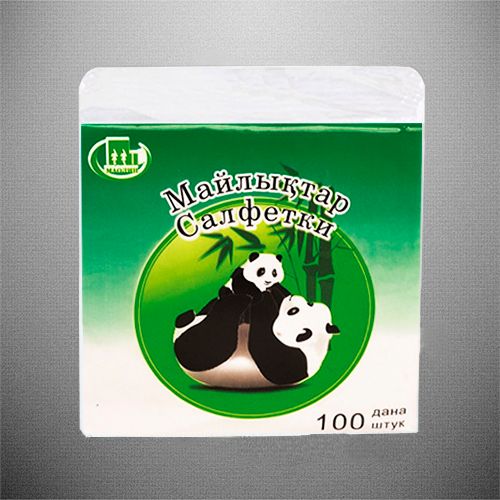 Салфетки Маолин "Панда", 1-слойные, 100 шт., с тиснением, размер листа 24*24 см, белые / Салфетки бумажные