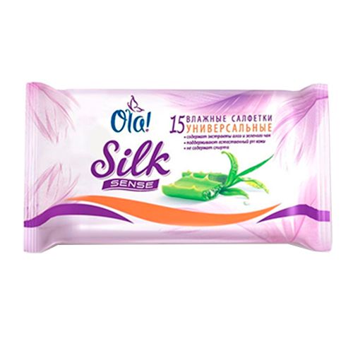 Салфетки влажные Ola Silk Sense,15 шт в упаковке / Салфетки бумажные