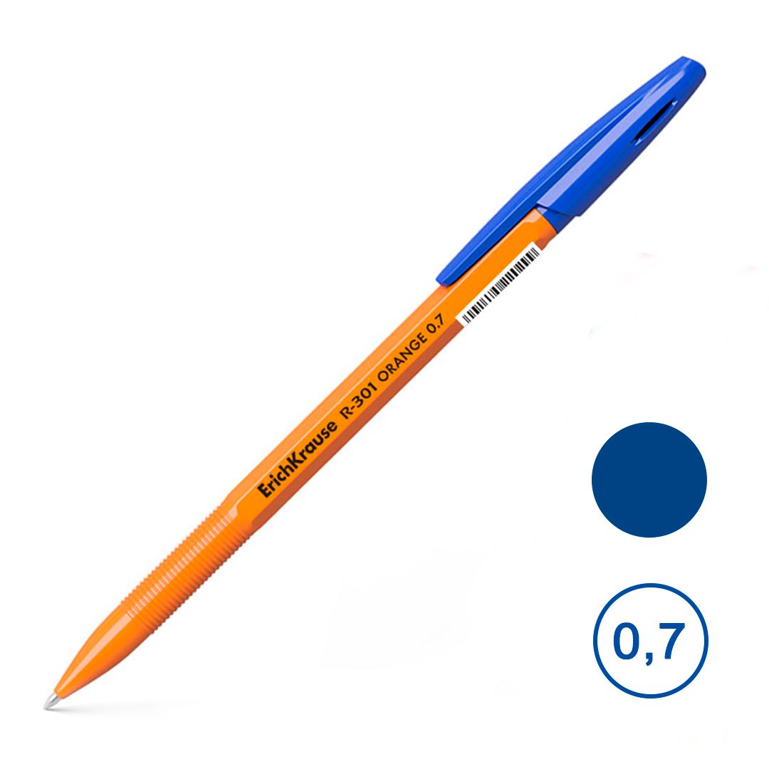 Шарлы қалам Erich Krause "R-301" Orange Stick, 0,7 мм, көк сиялы, баға бір дана үшін