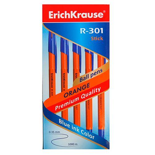 Шарлы қалам Erich Krause "R-301" Orange Stick, 0,7 мм, көк сиялы, баға бір дана үшін