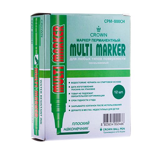 Маркер перманентный Crown "Multi Marker Chisel", клиновидный, 1-5 мм, зеленый, цена за штуку / Маркеры перманентные нестираемые №3