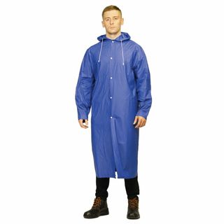 Дождевик плащ KOMFI "EVA", на кнопках, многоразовый, винил, размер универсальный, синий / Рабочая одежда